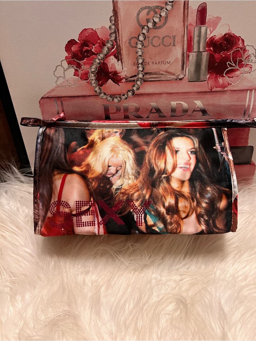 Victoria's Secret NWOT sexy Party Print  in Red, Black and Pink cosmetic bag